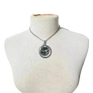 NEW Jaclyn Smith Hammered Silver Tiger Print Crystal Pendant Statement Necklace